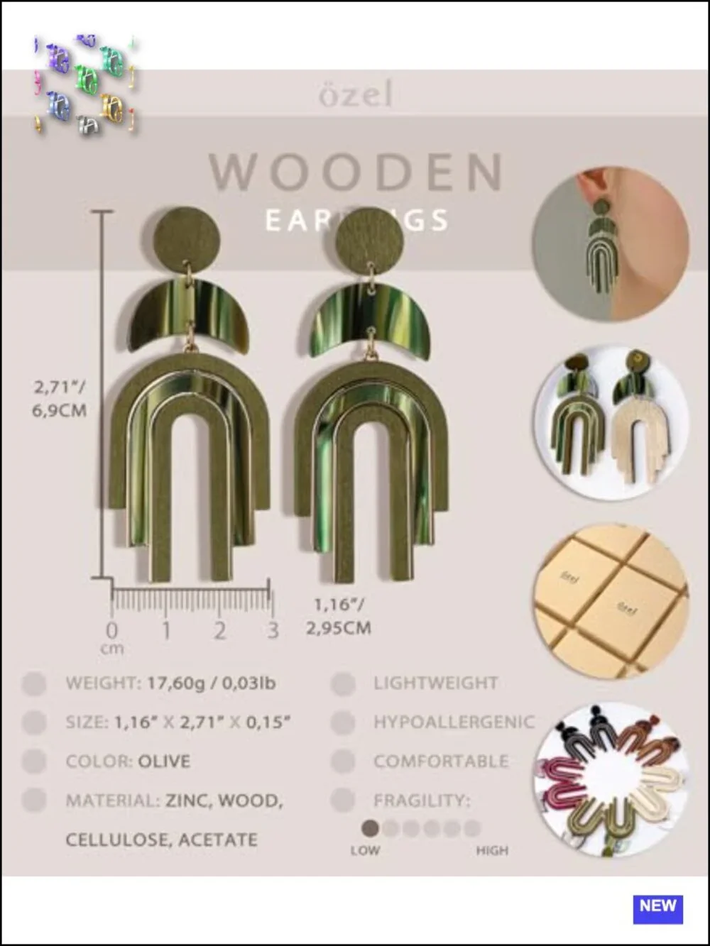 Natural Wooden Acrylic Geometric Boho Drop Dangle Earrings